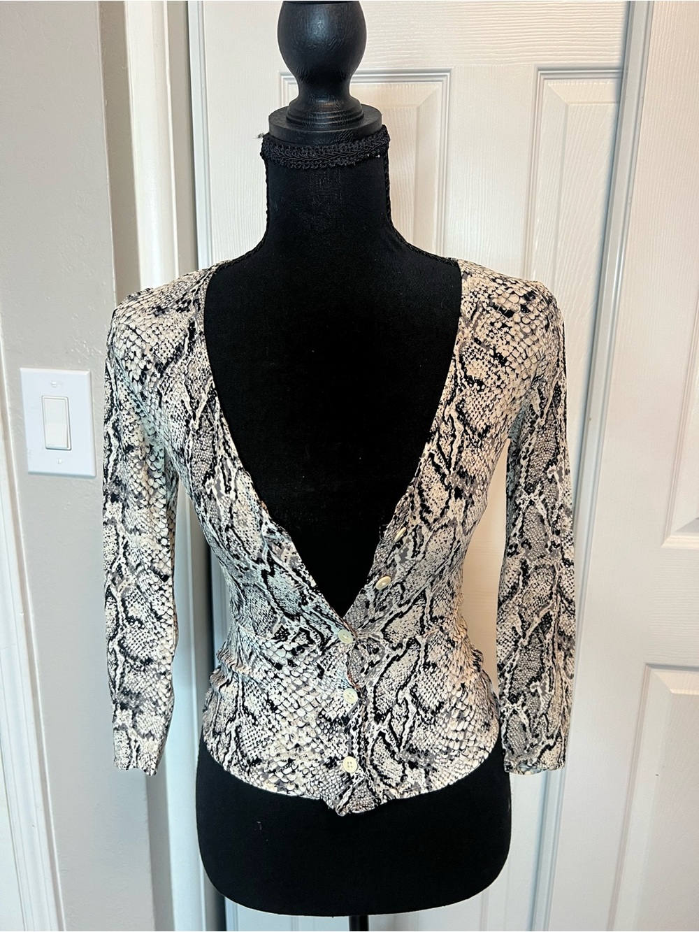 Reformation Jemma Rattlesnake Snake Print Blouse Top long sleeve V-neck